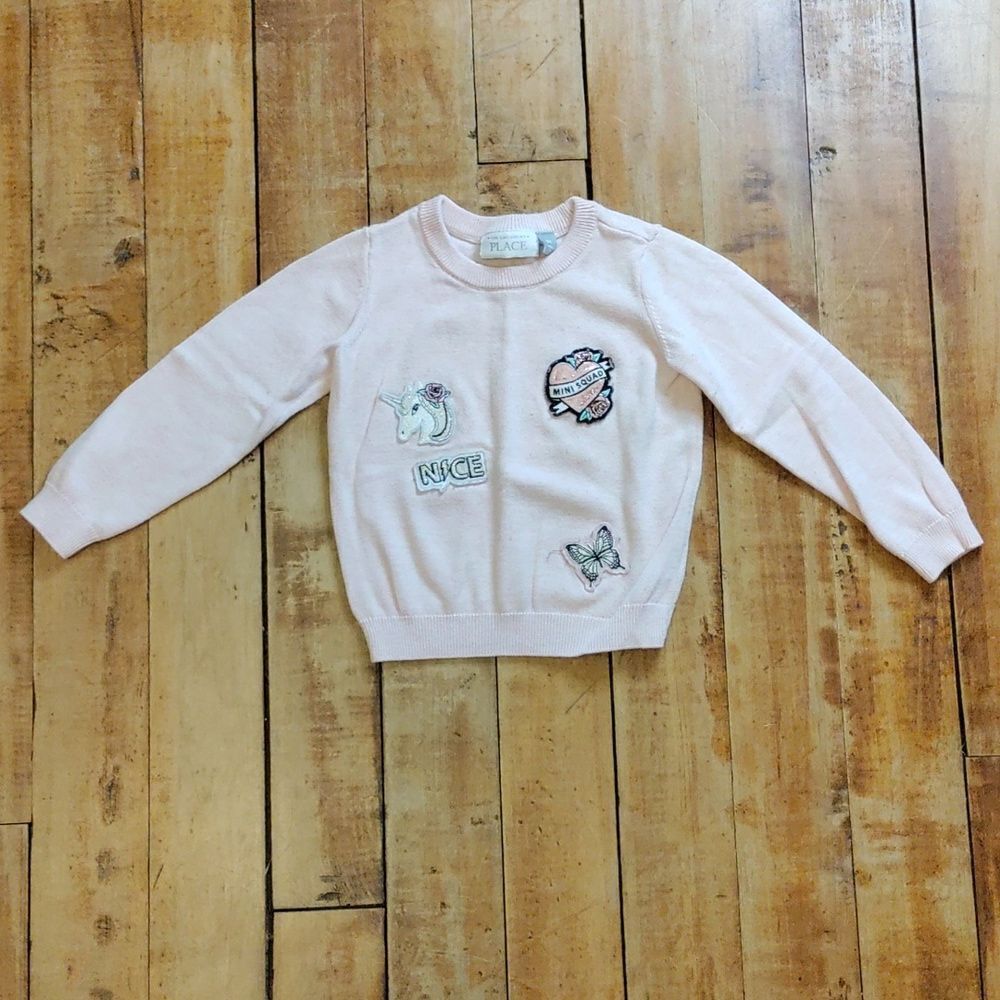 Childrens Place sweater 2T pink applique cotton spring pastel knit